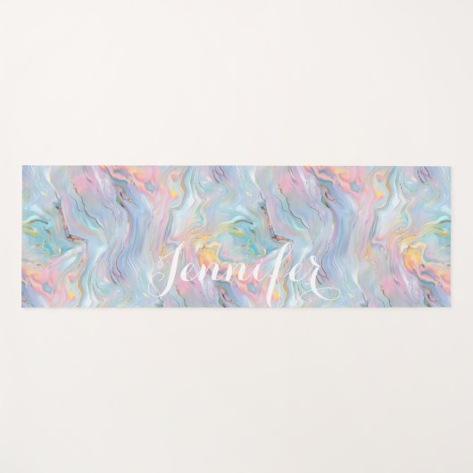 Colorful Pastel Holographic Marble Swirls Yogamat (Voorkant (horizontaal))