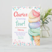 Colorful pastel Ice Cream Birthday Uitnodiging (Staand voorkant)