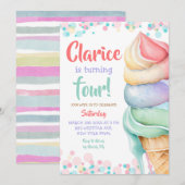 Colorful pastel Ice Cream Birthday Uitnodiging (Voorkant / Achterkant)