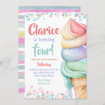 Colorful pastel Ice Cream Birthday Uitnodiging