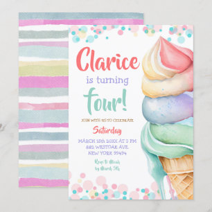 Colorful pastel Ice Cream Birthday Uitnodiging