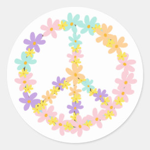 Colorful Pastel Mermaid Colors Floral Peace Sign Ronde Sticker