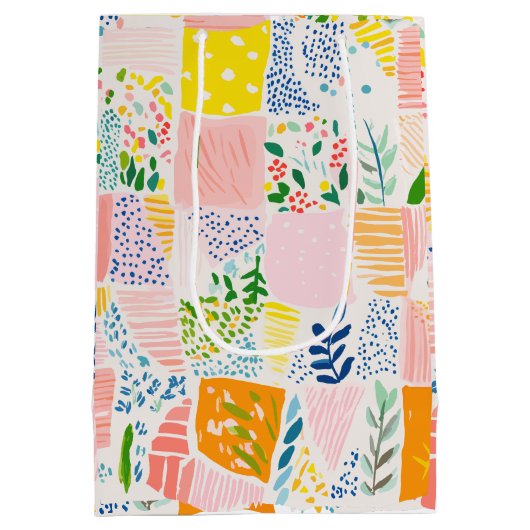 Colorful Pastel Patchwork Preppy Medium Cadeauzakje (Achterkant)