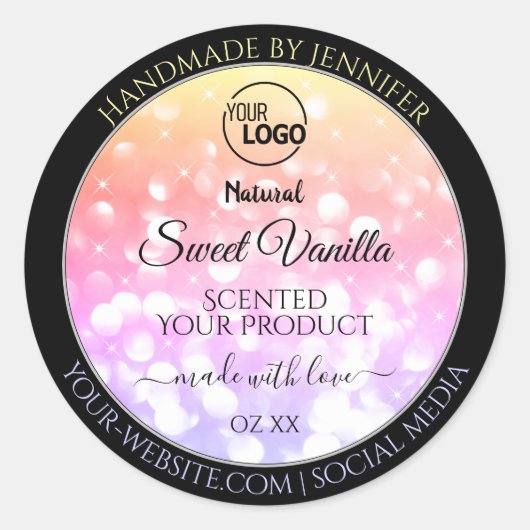 Colorful Pastel Rainbow Glitter Product Labels (Voorkant)