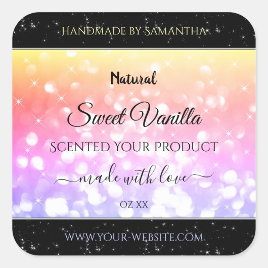 Colorful Pastel Rainbow Glitter Product Labels (Voorkant)