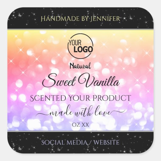 Colorful Pastel Rainbow Glitter Product Labels (Voorkant)