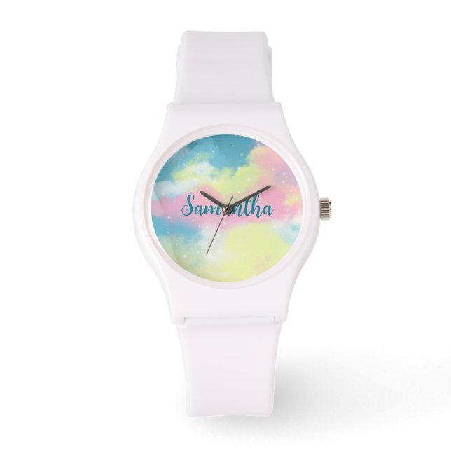 Colorful pastel retro rainbow droomver wolds horloge (Voorkant)