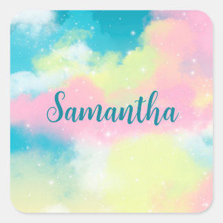 Colorful pastel retro rainbow droomver wolds vierkante sticker