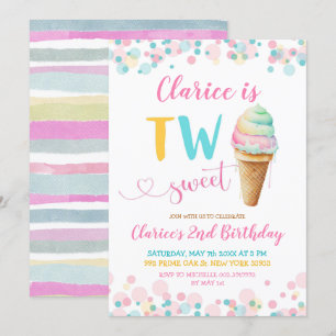 Colorful Pastel Two Sweet Kind Second Birthday Kaart