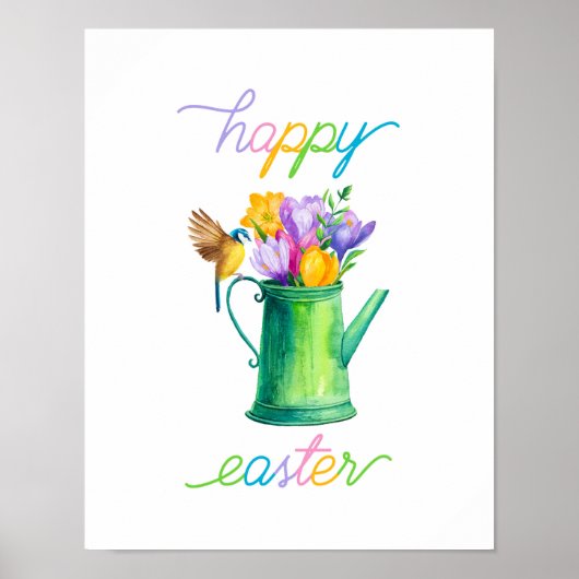 Colorful Pastel Waterverf Happy Easter Poster (Voorkant)