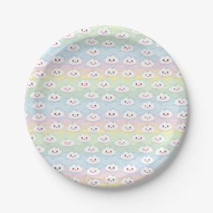 Colorful Pastel Waves Kawaii Clouds Patroon Papieren Bordje