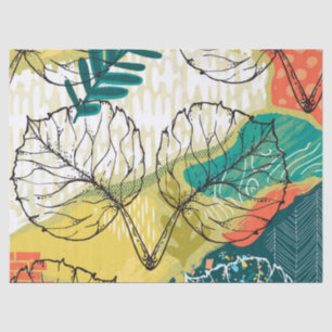 Colorful Patchwork & Leafs Patroon Tissuepapier