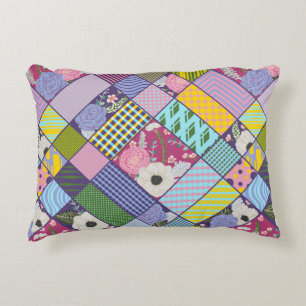 Colorful Patchwork Patroon Geometric Flowers Stipp Accent Kussen