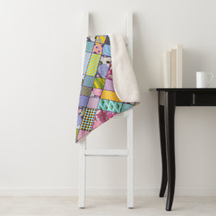 Colorful Patchwork Patroon Geometric Flowers Stipp Sherpa Deken