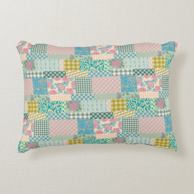 Colorful Patchwork Pattern Flowers Pset Stripe Accent Kussen (Voorkant)
