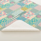 Colorful Patchwork Pattern Flowers Pset Stripe Sherpa Deken (3/4)