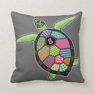 Colorful Patchwork Pattern Monogram Zee Turtle Kussen