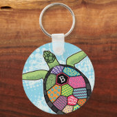 Colorful Patchwork Pattern Monogram Zee Turtle Sleutelhanger (Voorkant)