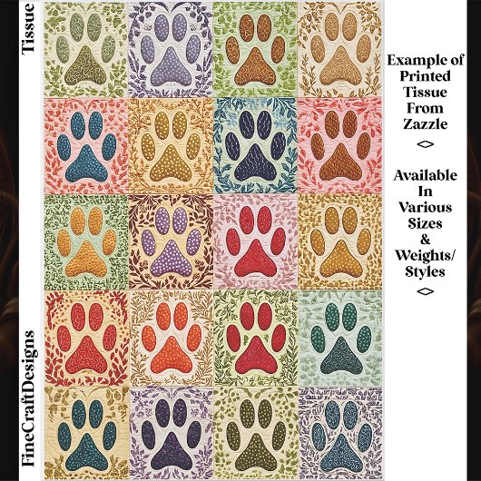 Colorful Patchwork Paw Prints Quilt EN8 Decoupage Tissuepapier