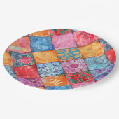 Colorful Patchwork Print Monogram Papieren Bordje (Gekanteld)