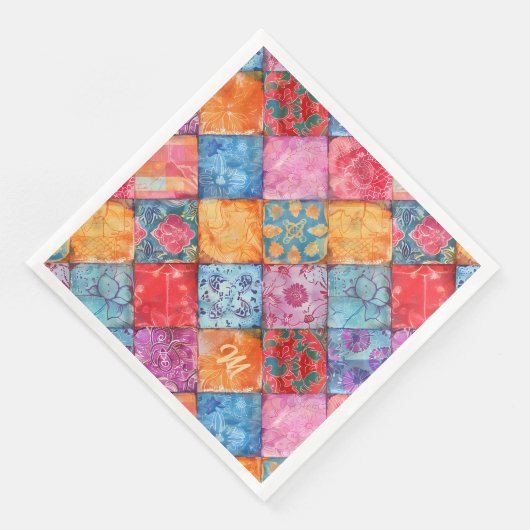 Colorful Patchwork Print Monogram Servet (Hoek)