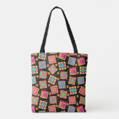 Colorful Patchwork Quilt Blocks Black Tote Bag (Achterkant)