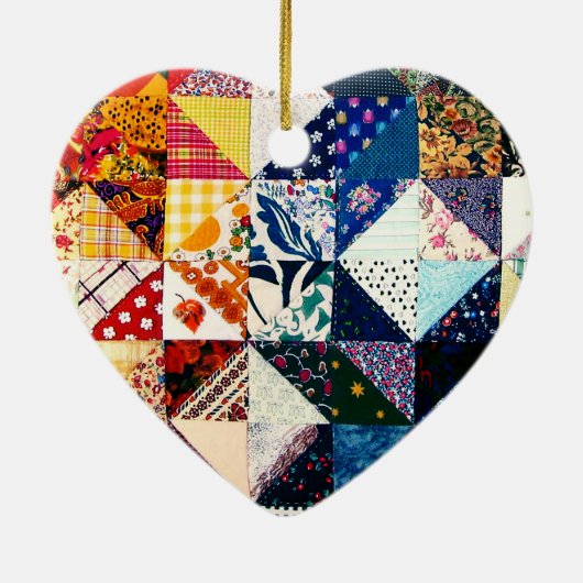 Colorful Patchwork Quilt Heart Keramisch Ornament (Achterkant)