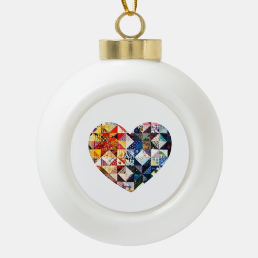 Colorful Patchwork Quilt Heart Keramische Bal Ornament (Voorkant)