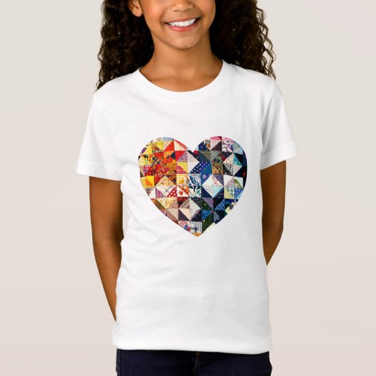 Colorful Patchwork Quilt Heart T-shirt (Voorkant)
