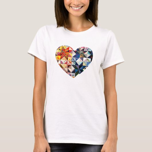 Colorful Patchwork Quilt Heart T-shirt (Voorkant)