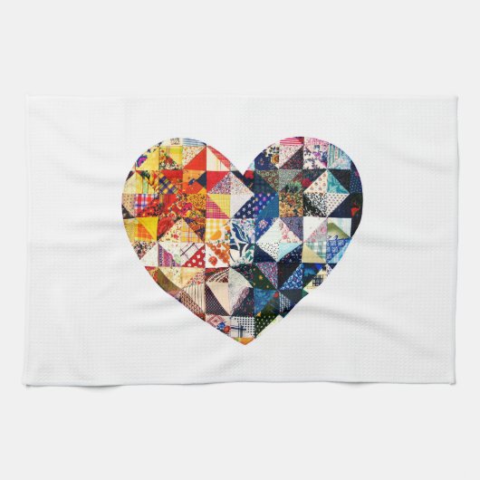 Colorful Patchwork Quilt Heart Theedoek (Horizontaal)