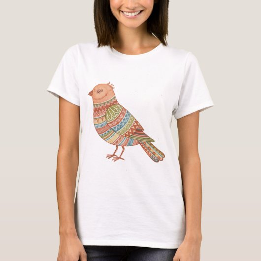 Colorful Pattern Bird Illustration Art T-shirt (Voorkant)