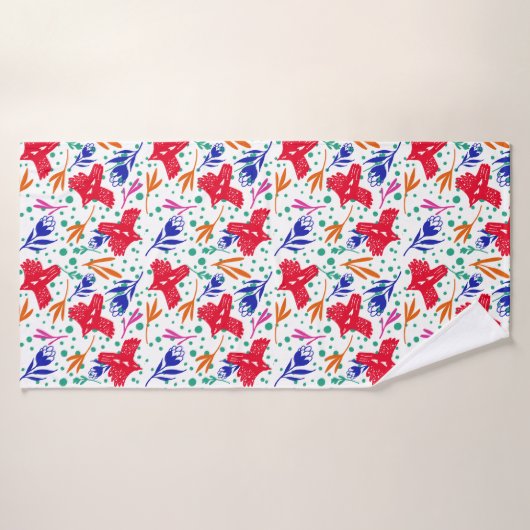Colorful pattern of birds, flowers, circles badhanddoek (Badhanddoek)