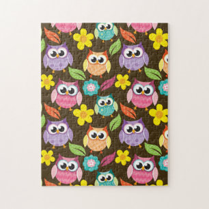 Colorful Patterned Owls and Flowers Legpuzzel