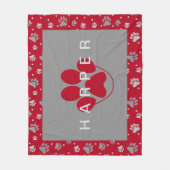 Colorful Paw Print Pattern Pet Naam Red Fleece Pet (Voorkant)