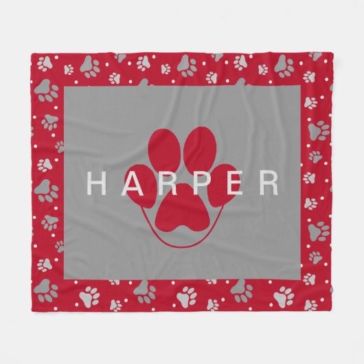 Colorful Paw Print Pattern Pet Naam Red Fleece Pet (Voorkant (Horizontaal))
