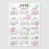 Colorful Paw Prints 2026 Calendar Magnetic Card (Voorkant)