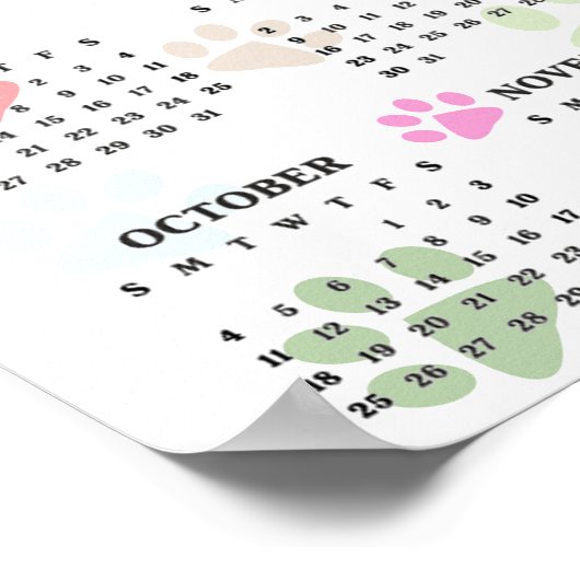 Colorful Paw Prints 2026 Wall Calendar (Hoek)