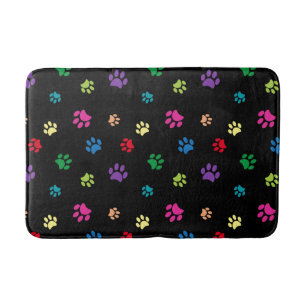 Colorful Paw Prints Patroon op zwart Badmat
