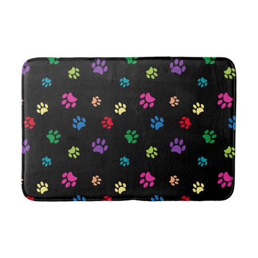 Colorful Paw Prints Patroon op zwart Badmat (Voorkant)
