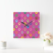 Colorful paw prints pattern vierkante klok (Huis)