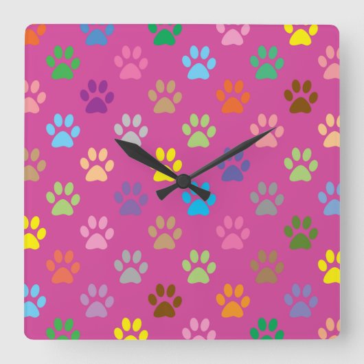 Colorful paw prints pattern vierkante klok (Voorkant)