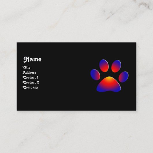 COLORFUL PAW, zwart Visitekaartje (Voorkant)