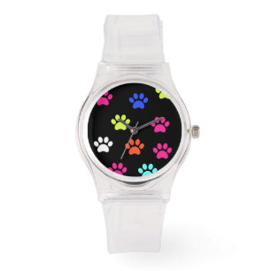 Colorful Pawprints Horloge