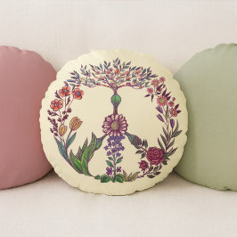 Colorful Peace Floral Cute Boho Hippie Fantastisch Rond Kussen