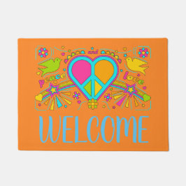 Colorful peace hippy 60s welkome mat