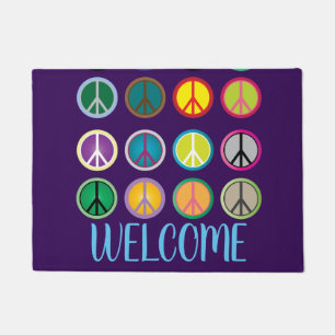 Colorful peace hippy 60s welkome mat