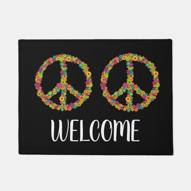 Colorful peace hippy 60s welkome mat (Voorkant)