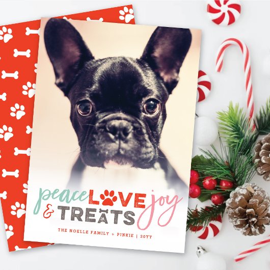 Colorful Peace Love Joy behandelt Hondenliefhebber Feestdagenkaart