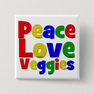 Colorful Peace Love Veggies Vierkante Button 5,1 Cm